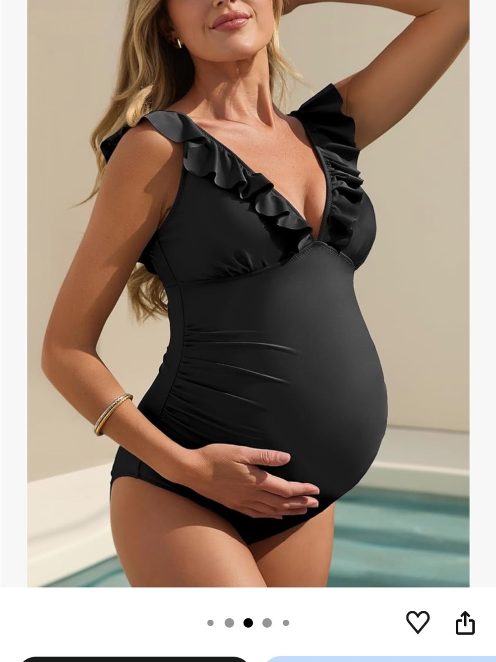 Ruffle V-Neck Maternity One-Piece Swimsuit - Black size Large L